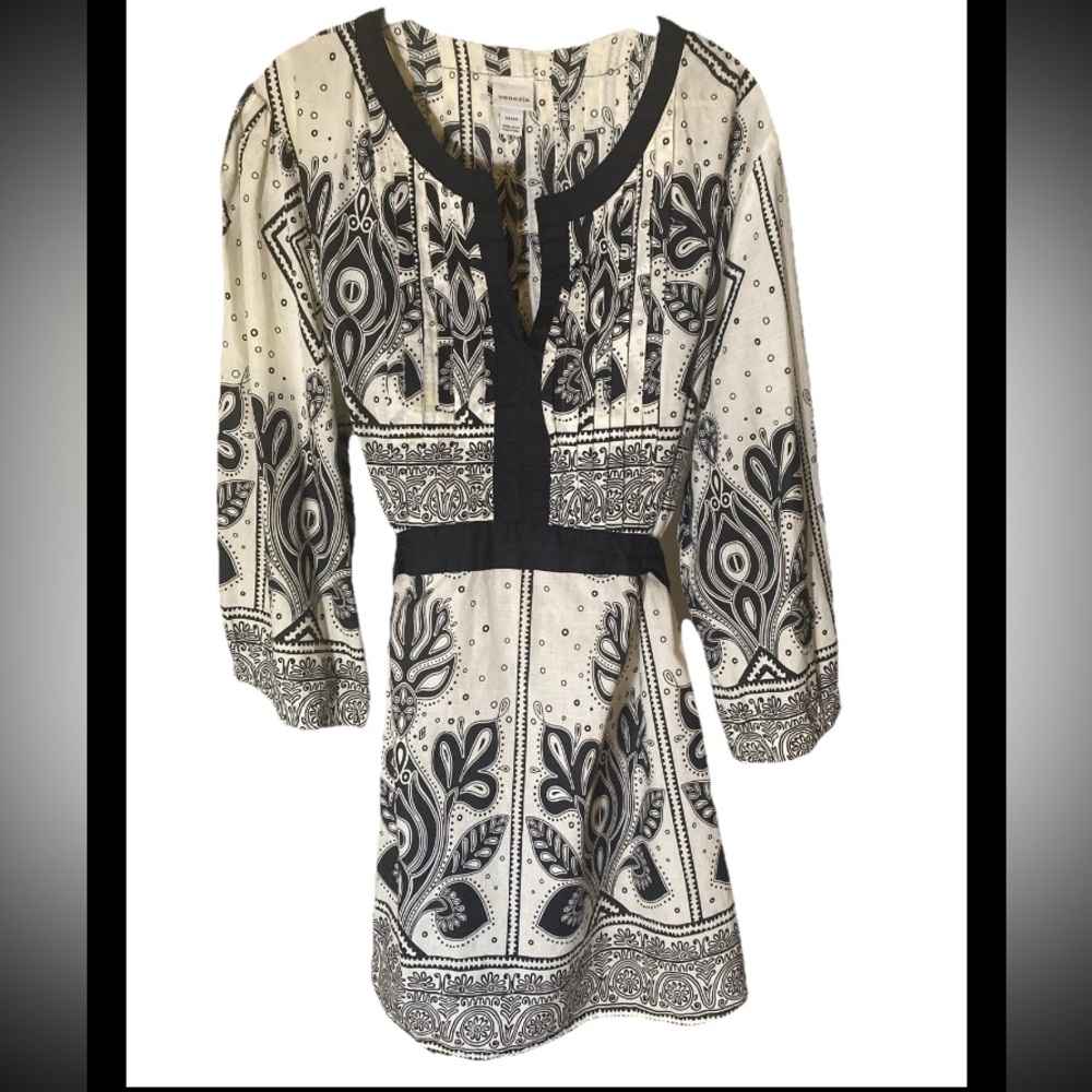 ❌SOLD‼️❌ Venezia Plus 22-24 Black White Kimono Style  Tunic Shirt 100% Cotton
